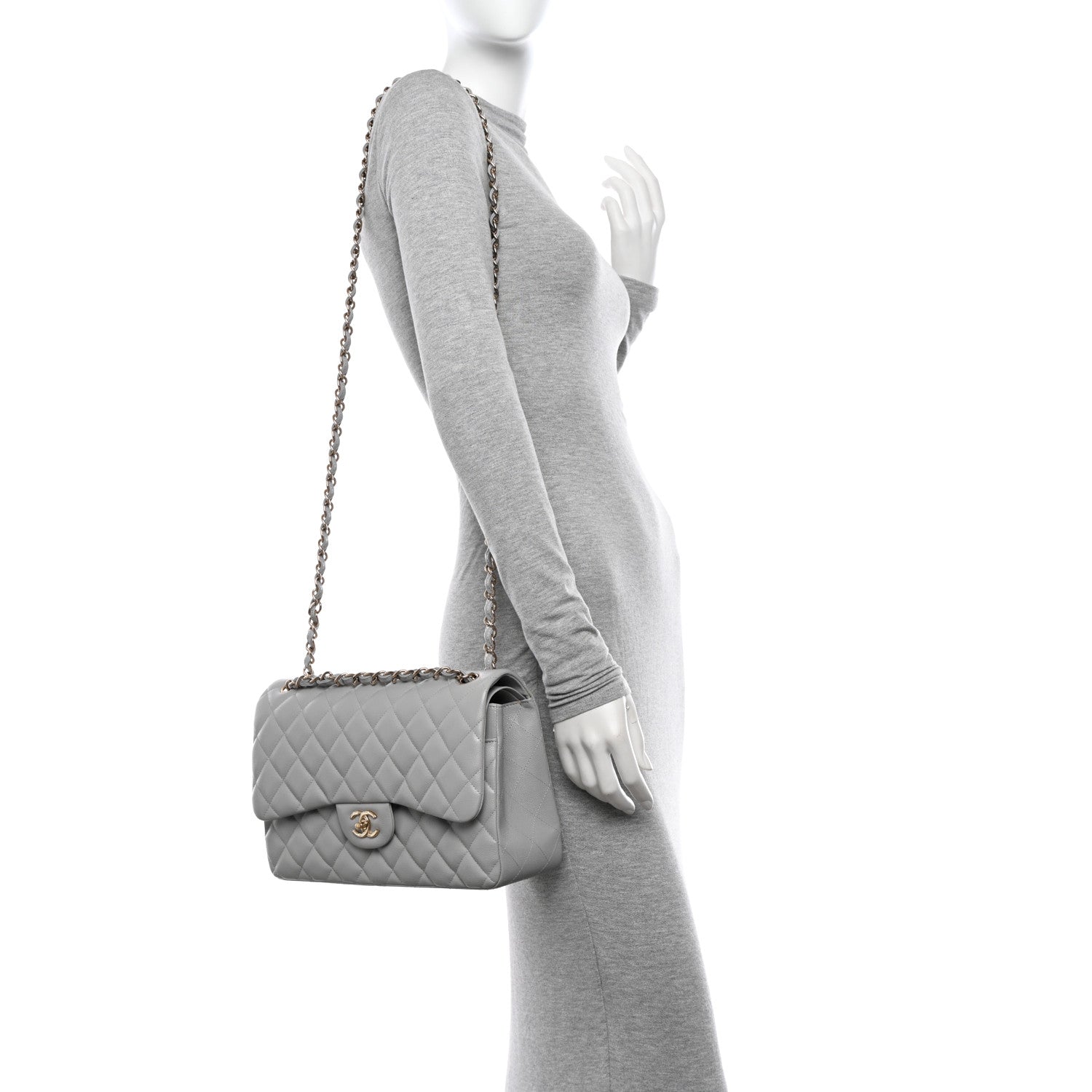 Chanel Caviar Quilted Jumbo Double Flap Grey 2 of 14