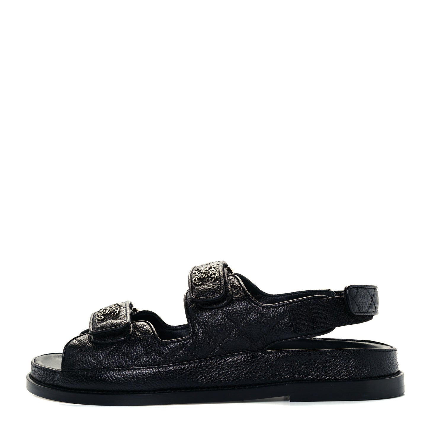Grained Calfskin Velcro Dad Sandals 39 Black