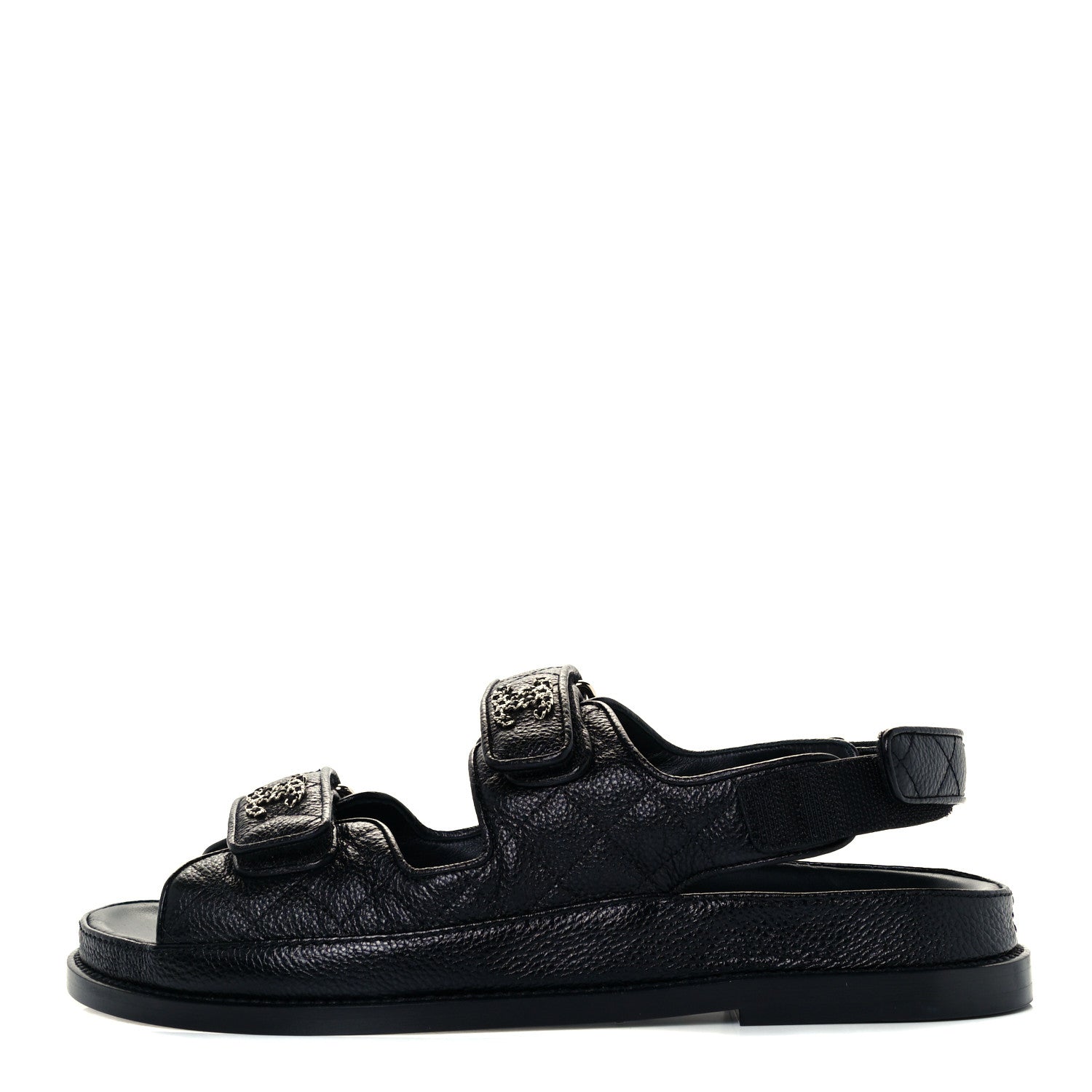 Chanel Grained Calfskin Velcro Dad Sandals 39 Black 1 of 10