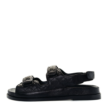 Chanel Grained Calfskin Velcro Dad Sandals 39 Black 1 of 10