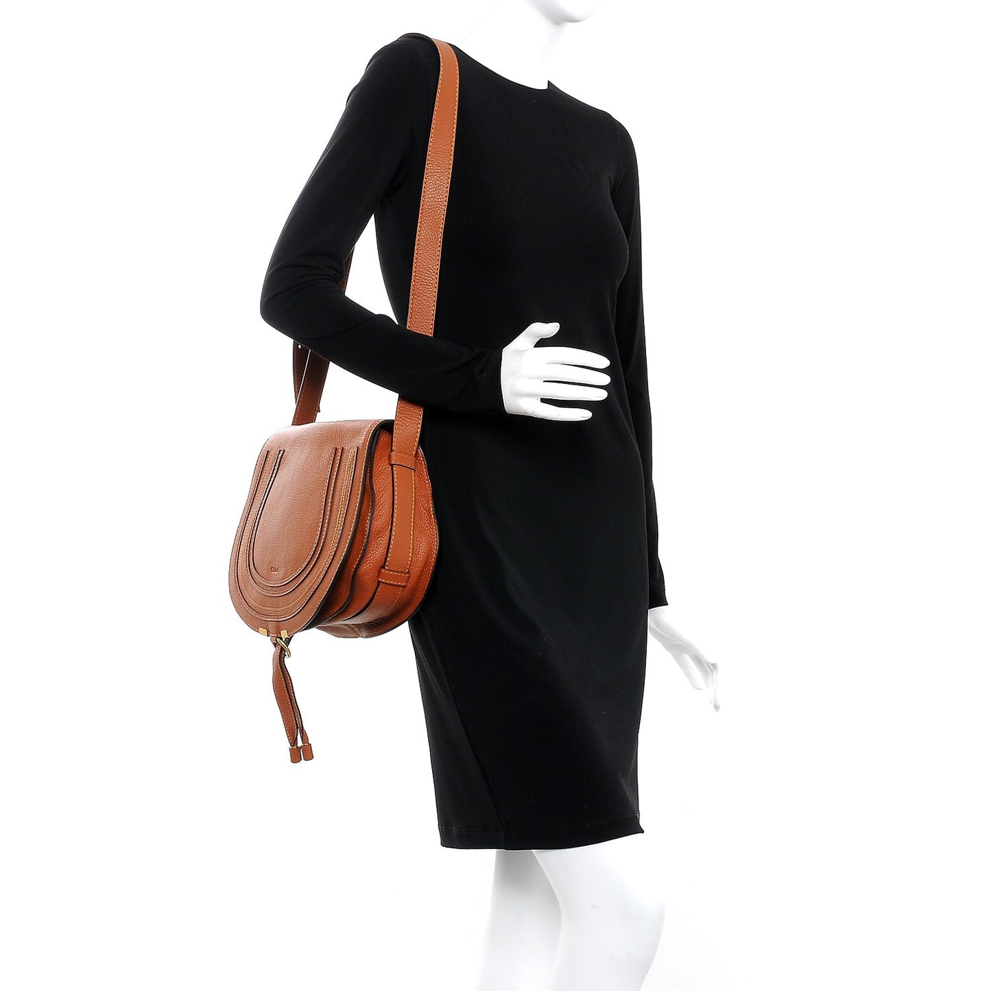 Calfskin Medium Marcie Round Crossbody Bag Tan