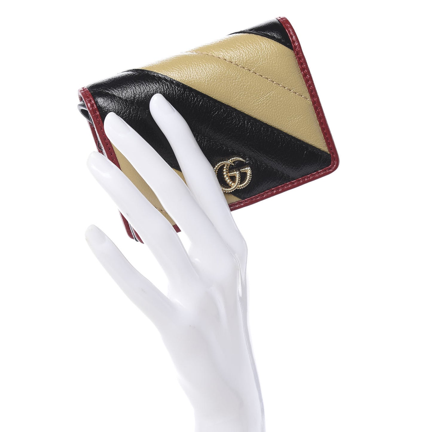 Azalea Calfskin Matelasse Diagonal Patchwork Torchon GG Marmont Card Case Wallet Black Beige Romantic Cerise