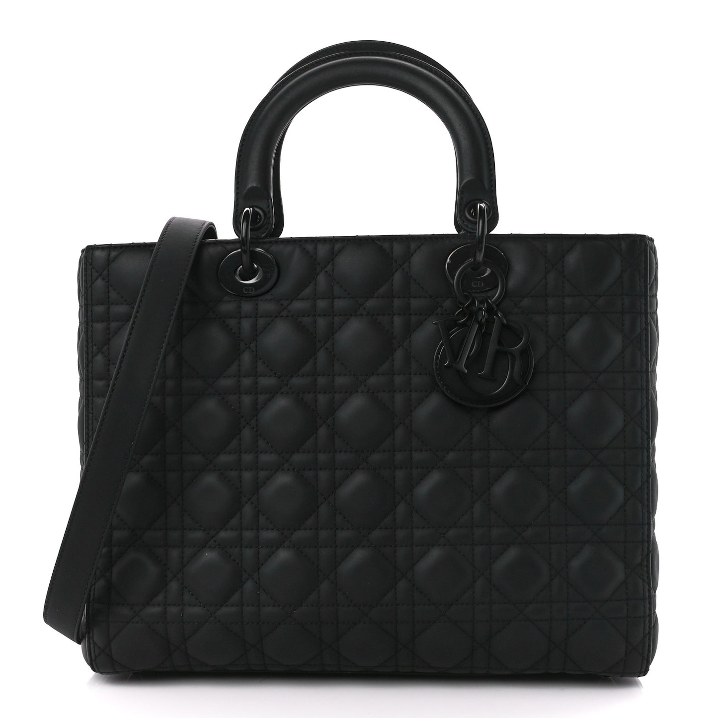 Ultra Matte Calfskin Cannage Large Lady Dior Black
