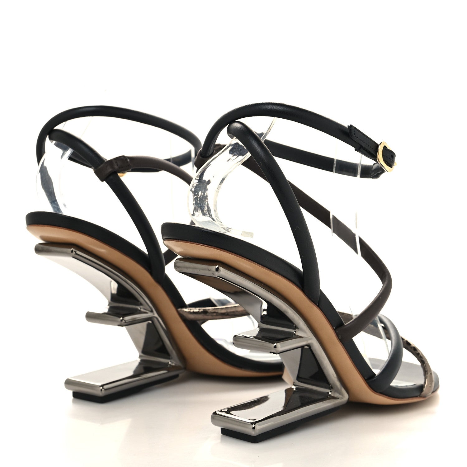 Fendi Nappa Metallic Ayers Fendi First 95mm Strappy Sandals 38.5 Black Chocolate Stagno 4 of 8