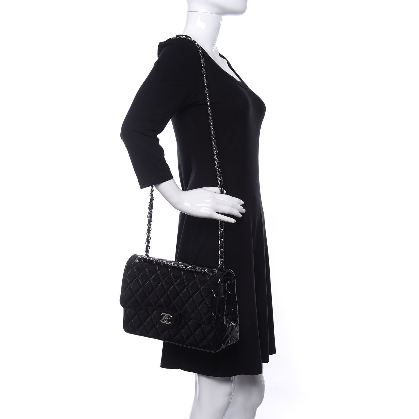 Patent Quilted Jumbo Double Flap Black