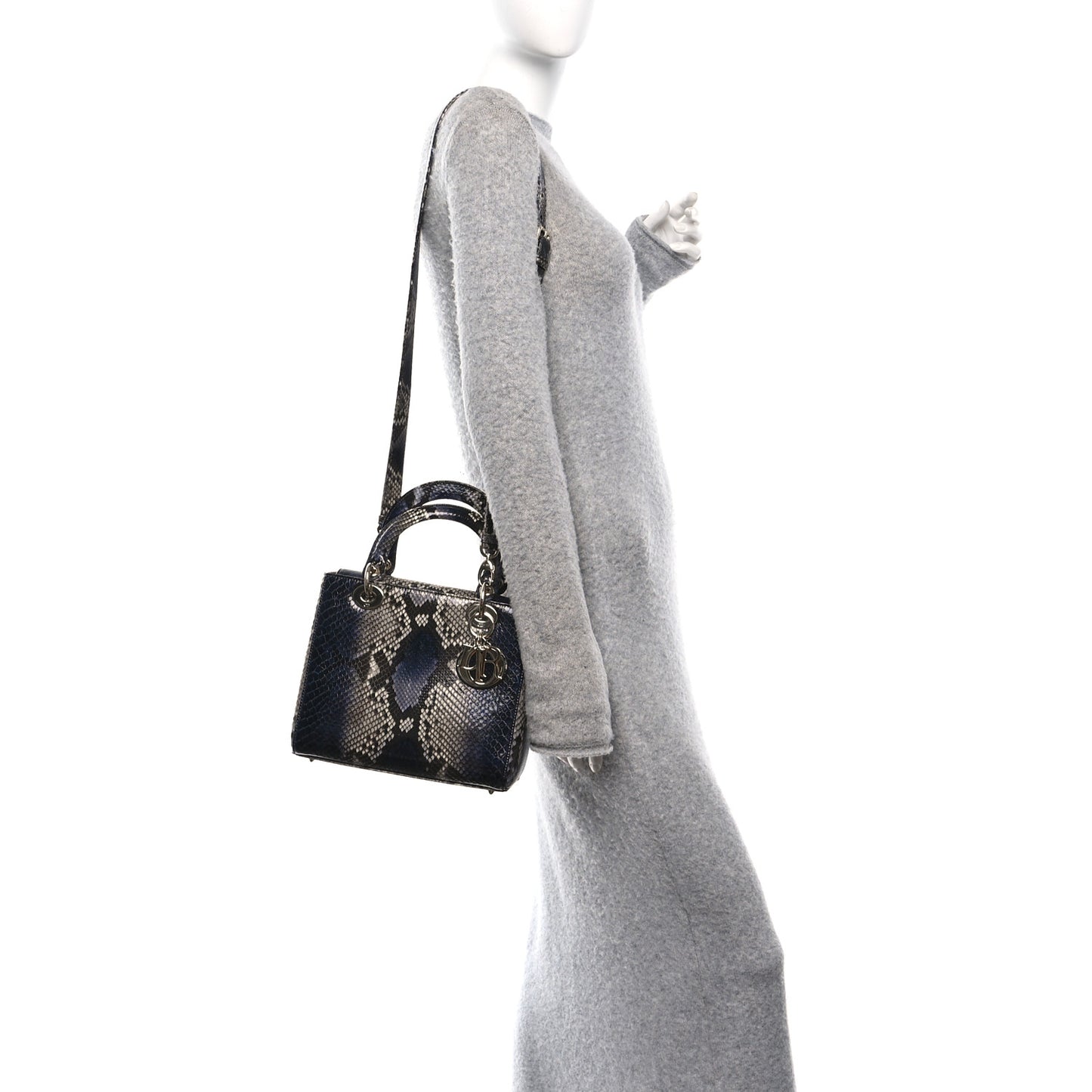 Snakeskin Small Lady Dior Bleu Multicolor