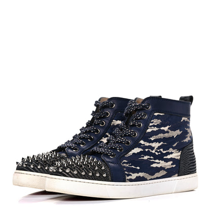 Christian Louboutin Jacquard Camoloubi Orlato Spikes Flat Sneakers 37 Navy 3 of 17