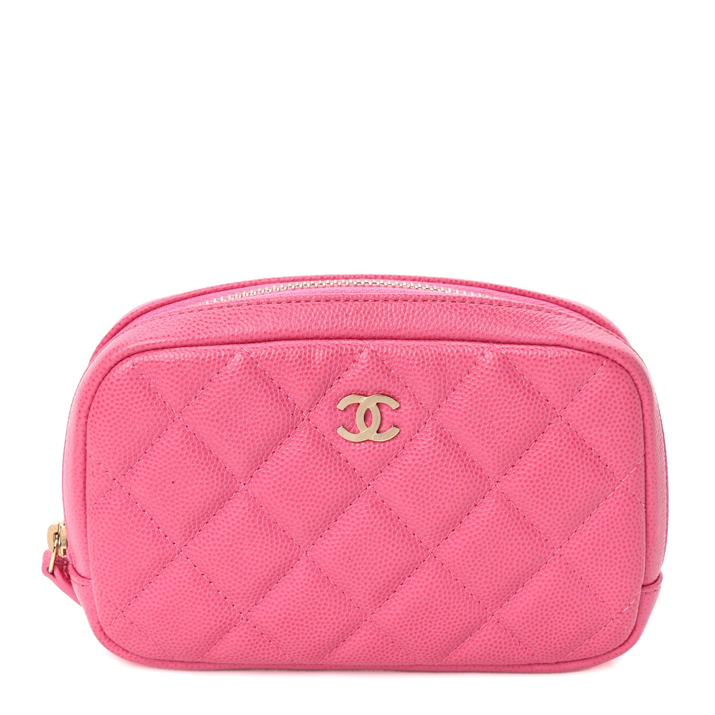 Caviar Quilted Small Curvy Pouch Cosmetic Case Pink
