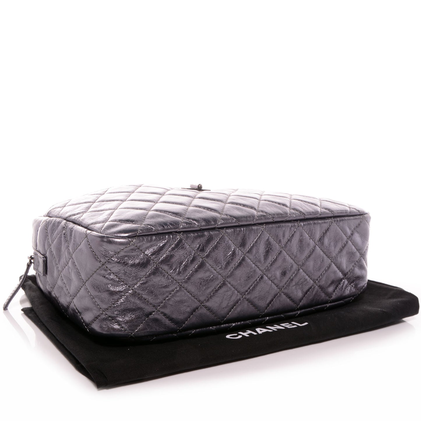 Metallic Aged Calfskin Quilted Medium Reissue Camera Case Dark Silver