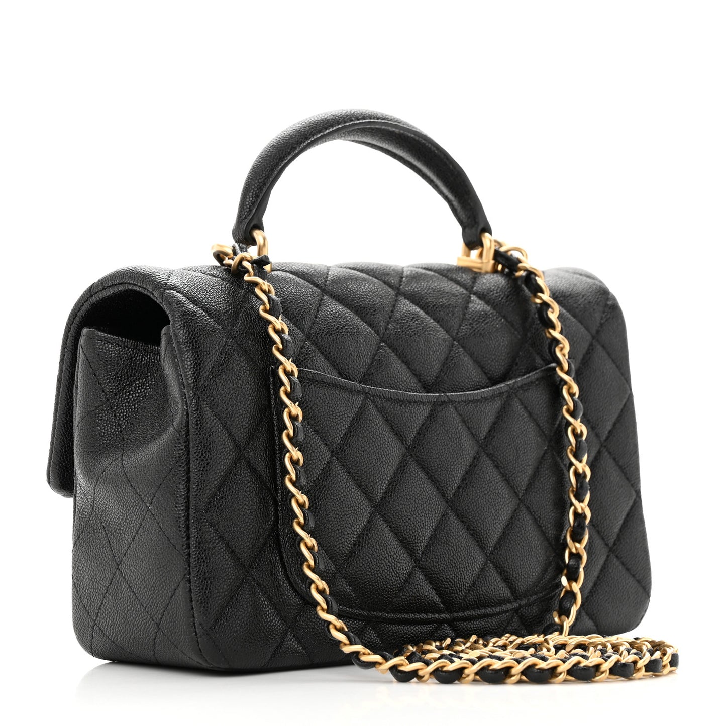 Caviar Quilted Mini Top Handle Rectangular Flap Black