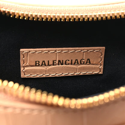 Balenciaga Extra Supple Calfskin Crocodile Embossed Le Cagole Shoulder Bag XS Nude Beige 8 of 13