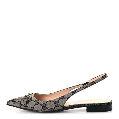 Gucci Monogram Horsebit Womens Slingback Ballet Flat 37.5 Beige Blue 1 of 13
