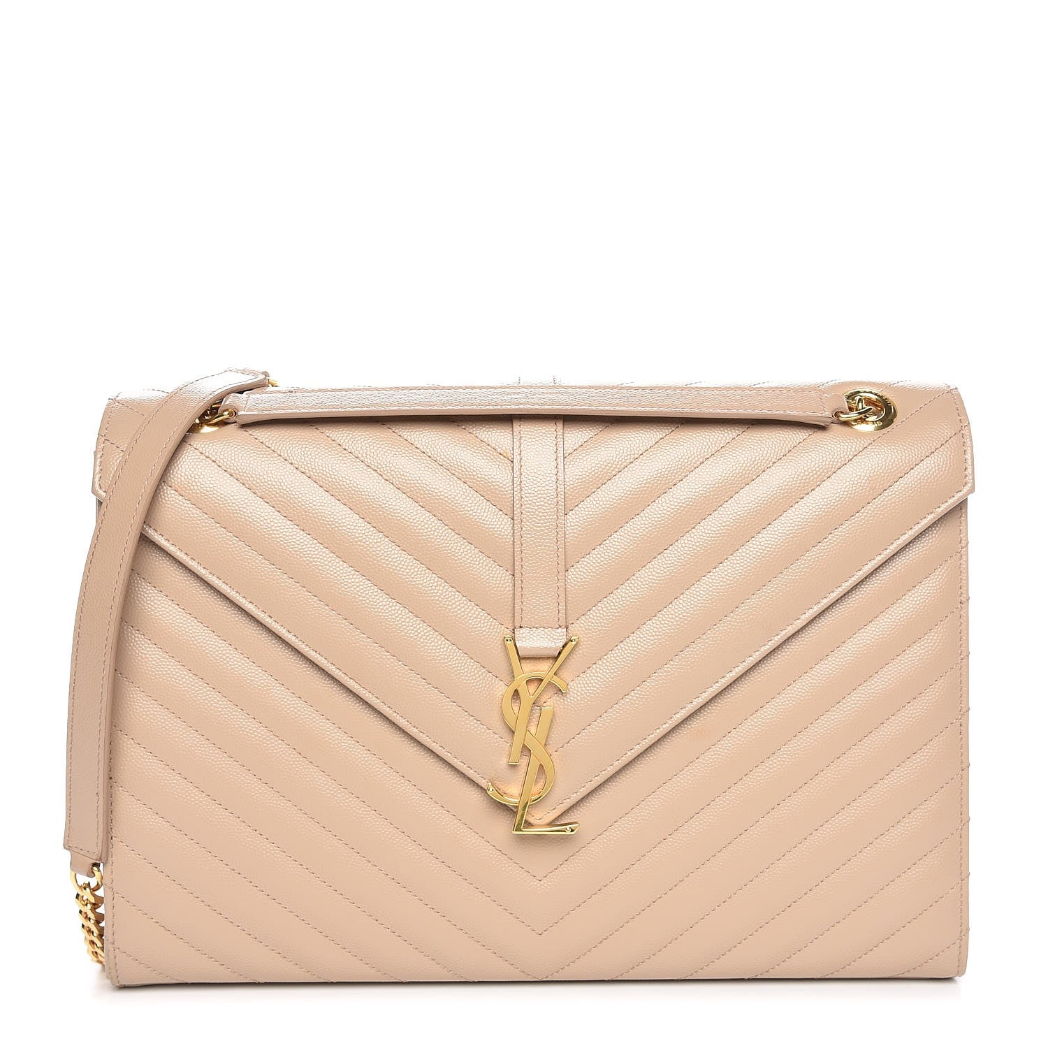 Saint Laurent Grain De Poudre Matelasse Chevron Large Monogram Satchel Dark Beige 1 of 8
