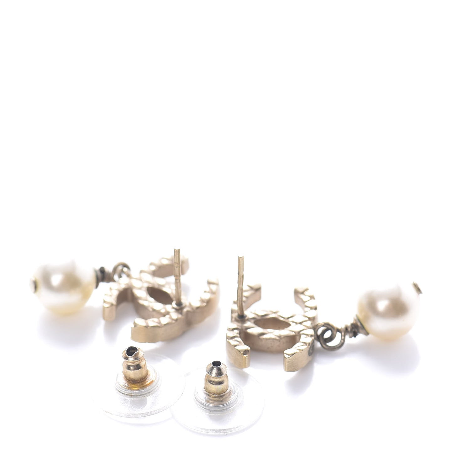Pearl Quilted CC Drop Earrings Silver