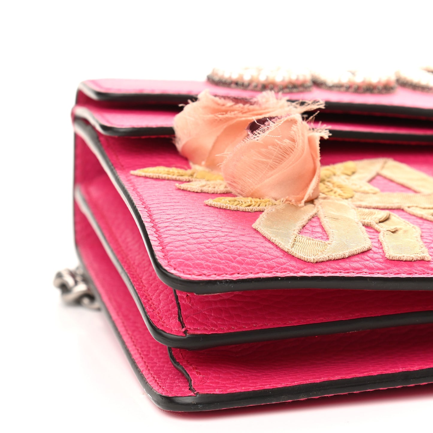 Pebbled Calfskin Embellished Guccify Small Dionysus Shoulder Bag Rosa