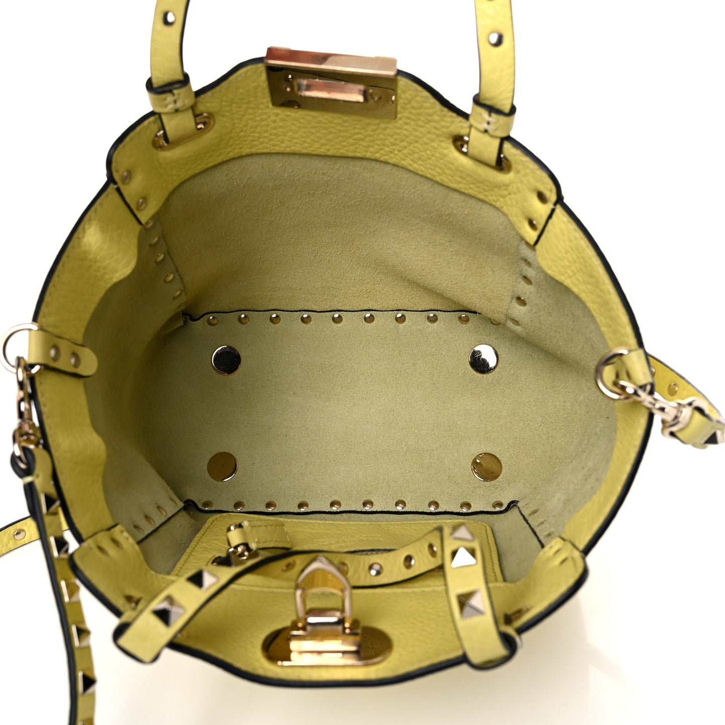 Pebbled Calfskin Mini Rockstud Tote Jonquill