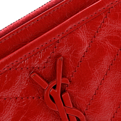 Saint Laurent Crinkled Calfskin Matelasse Niki Bill Pouch Red 8 of 9