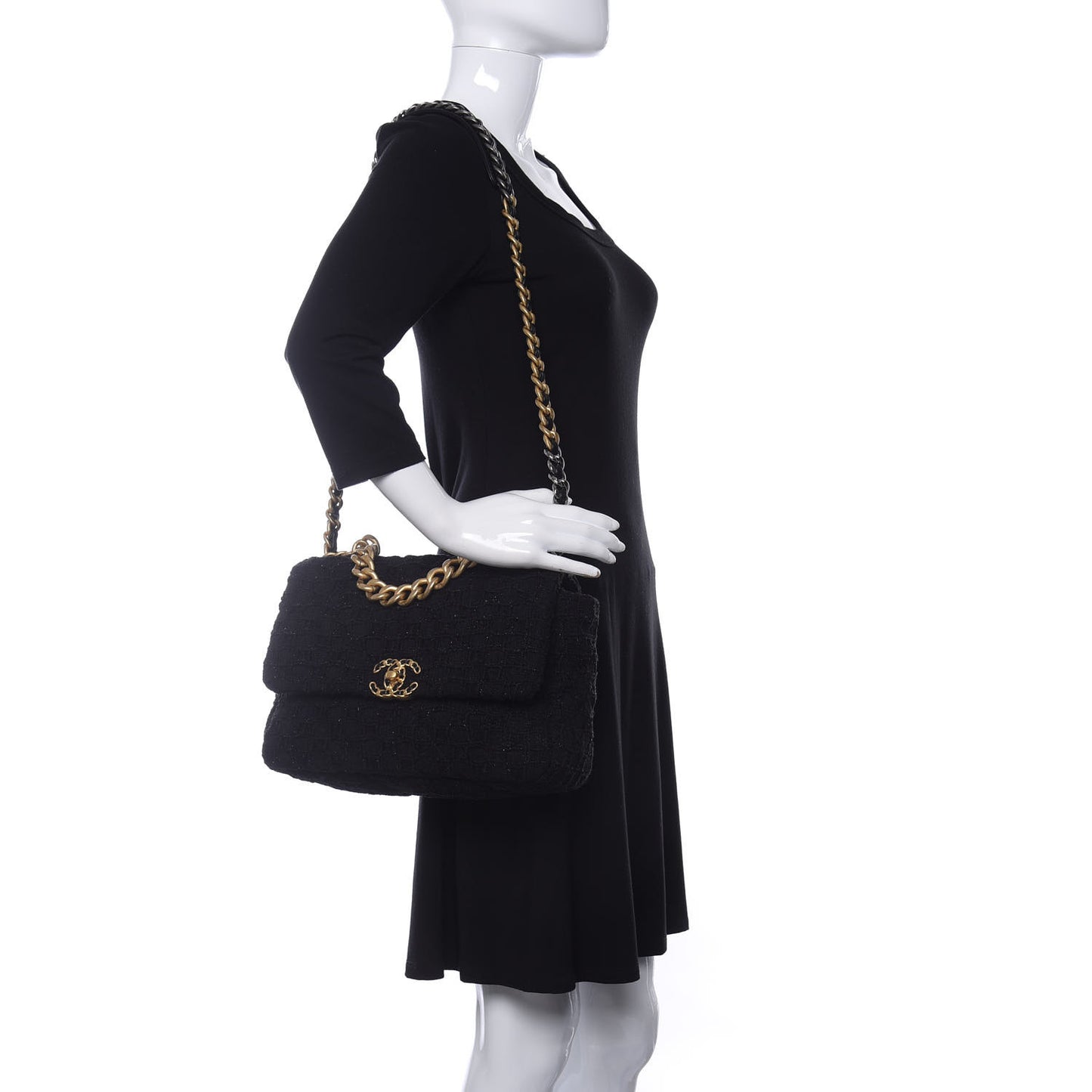 Tweed Quilted Large Chanel 19 Flap Black