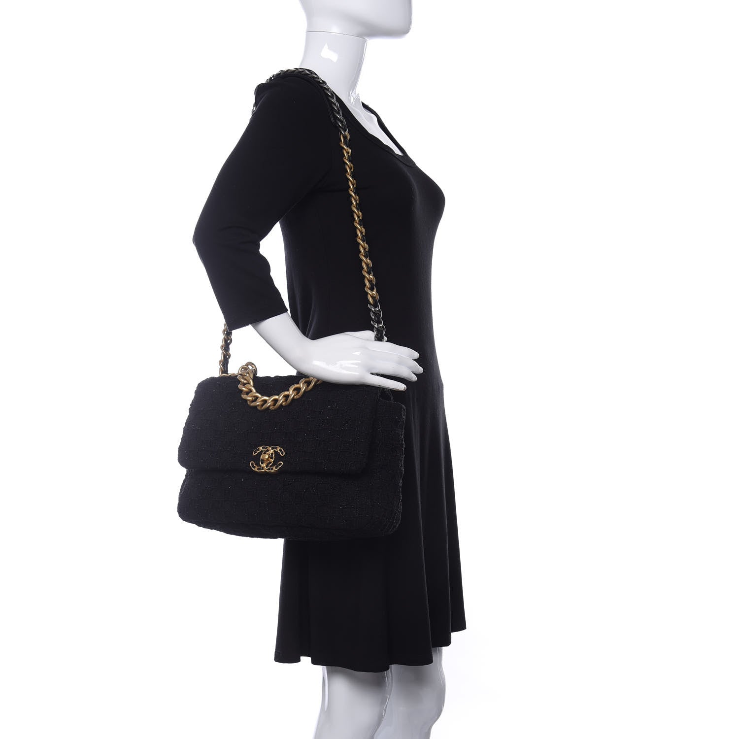 Chanel Tweed Quilted Large Chanel 19 Flap Black 2 of 11