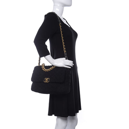 Chanel Tweed Quilted Large Chanel 19 Flap Black 2 of 11
