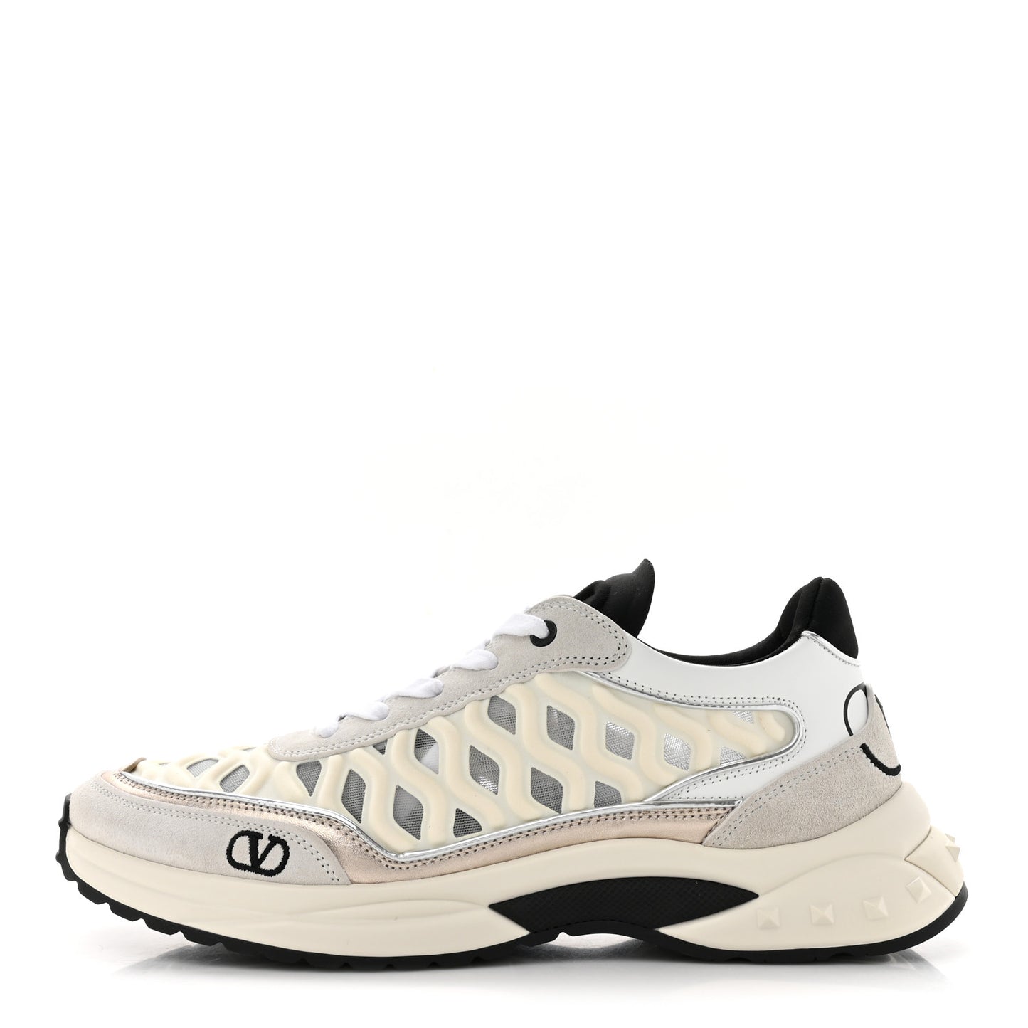 Suede Neoprene Mesh Womens Ready Go Runner Sneakers 40.5 Light Ivory Black