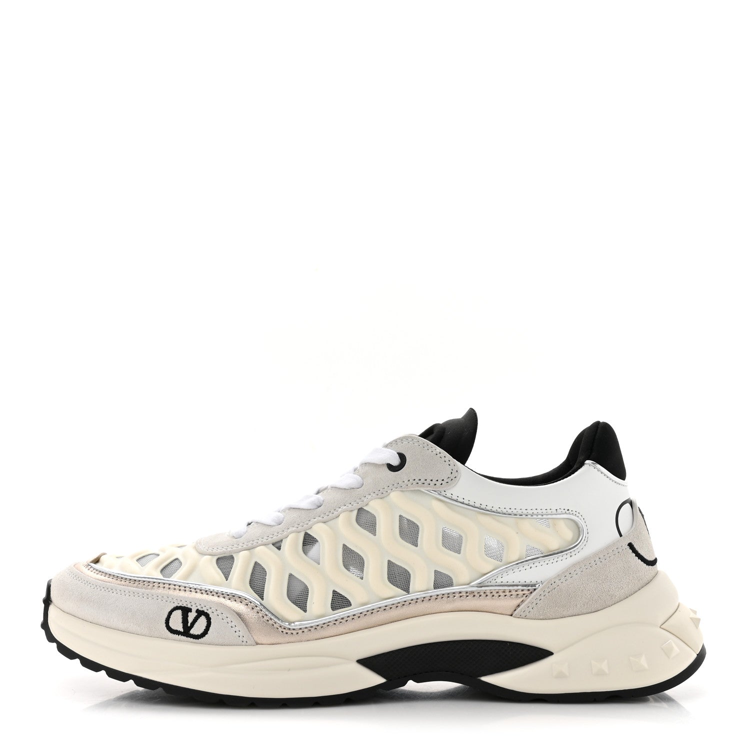 Valentino Garavani Suede Neoprene Mesh Womens Ready Go Runner Sneakers 40.5 Light Ivory Black 1 of 10