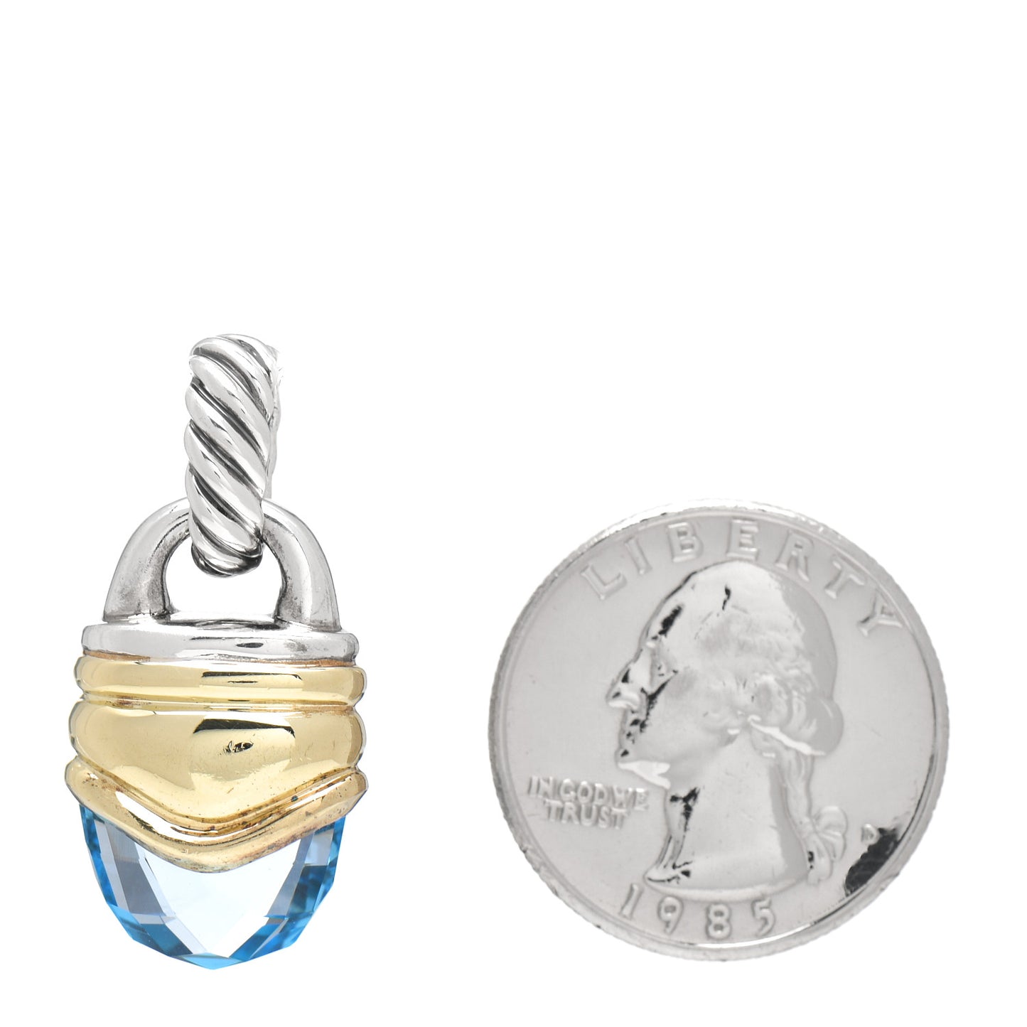 Sterling Silver 14K Yellow Gold Blue Topaz Acorn Enhancer Pendant