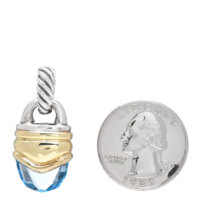 David Yurman Sterling Silver 14K Yellow Gold Blue Topaz Acorn Enhancer Pendant 2 of 3