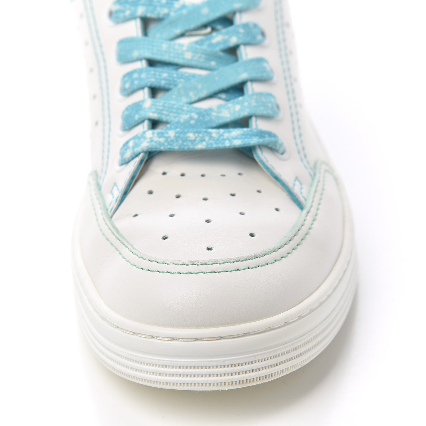 Calfskin Womens Logo Sneakers 40 White Blue