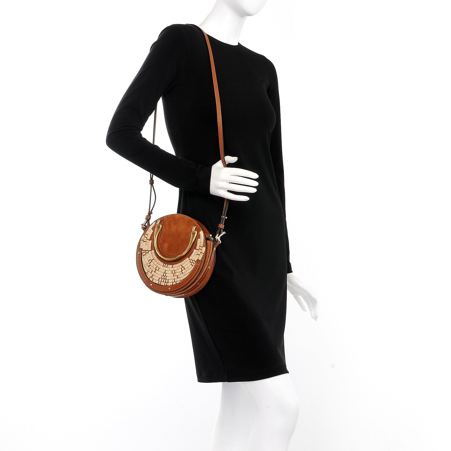 Chloe Calfskin Suede Raffia Small Pixie Bag Caramel 3 of 8