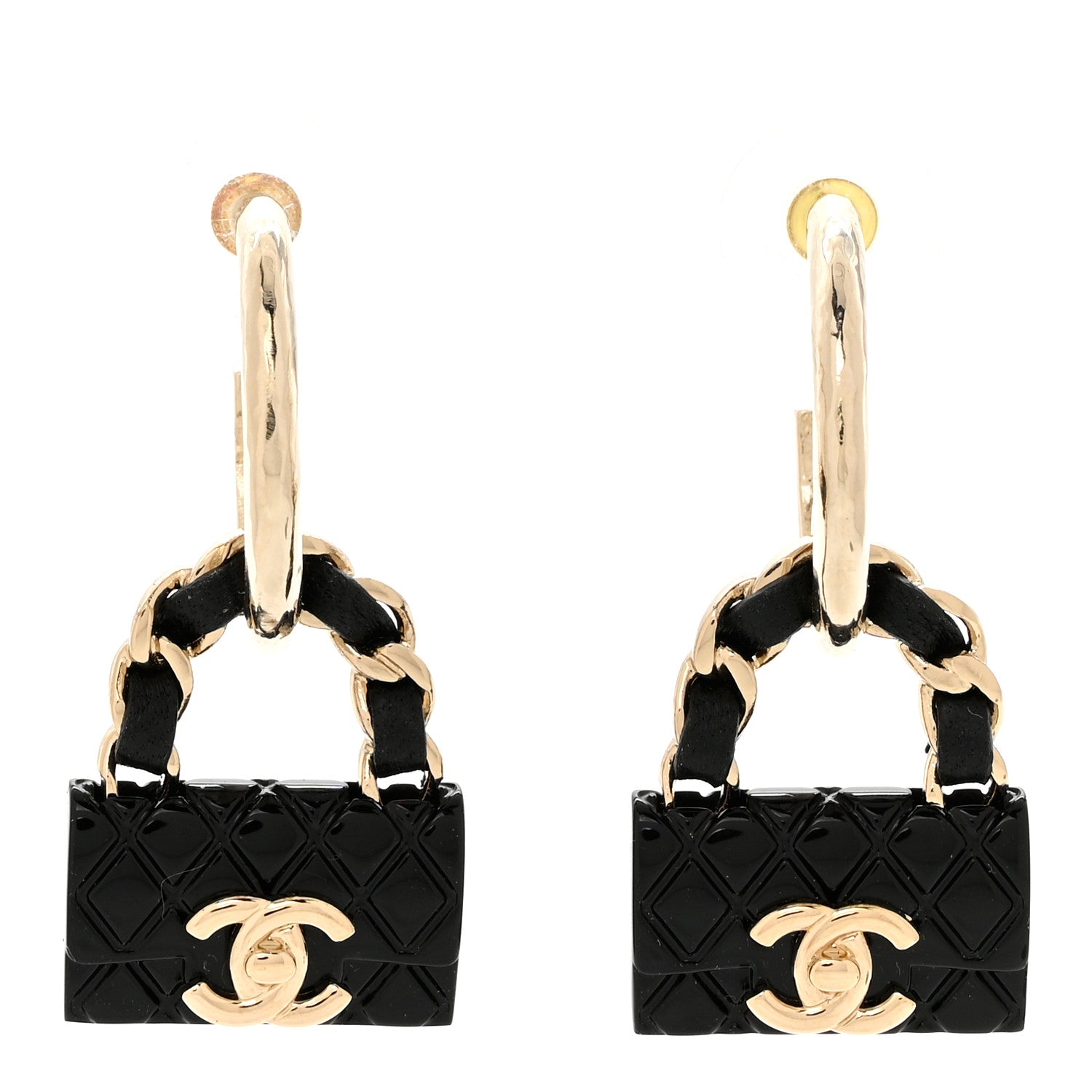 Chanel Metal Resin Lambskin Quilted CC Turnlock Chain Bag Hoop Black Gold 1 of 4
