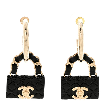 Chanel Metal Resin Lambskin Quilted CC Turnlock Chain Bag Hoop Black Gold 1 of 4