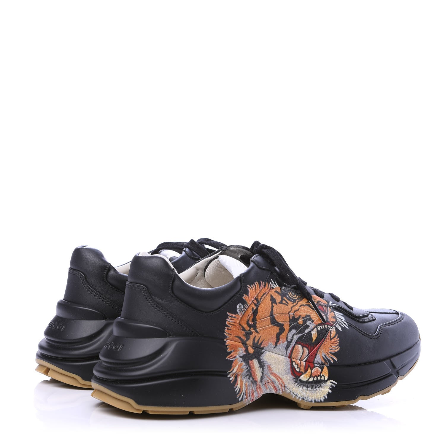 Gucci Calfskin Tiger Print Mens Rhyton Sneakers 7.5 Black 4 of 10