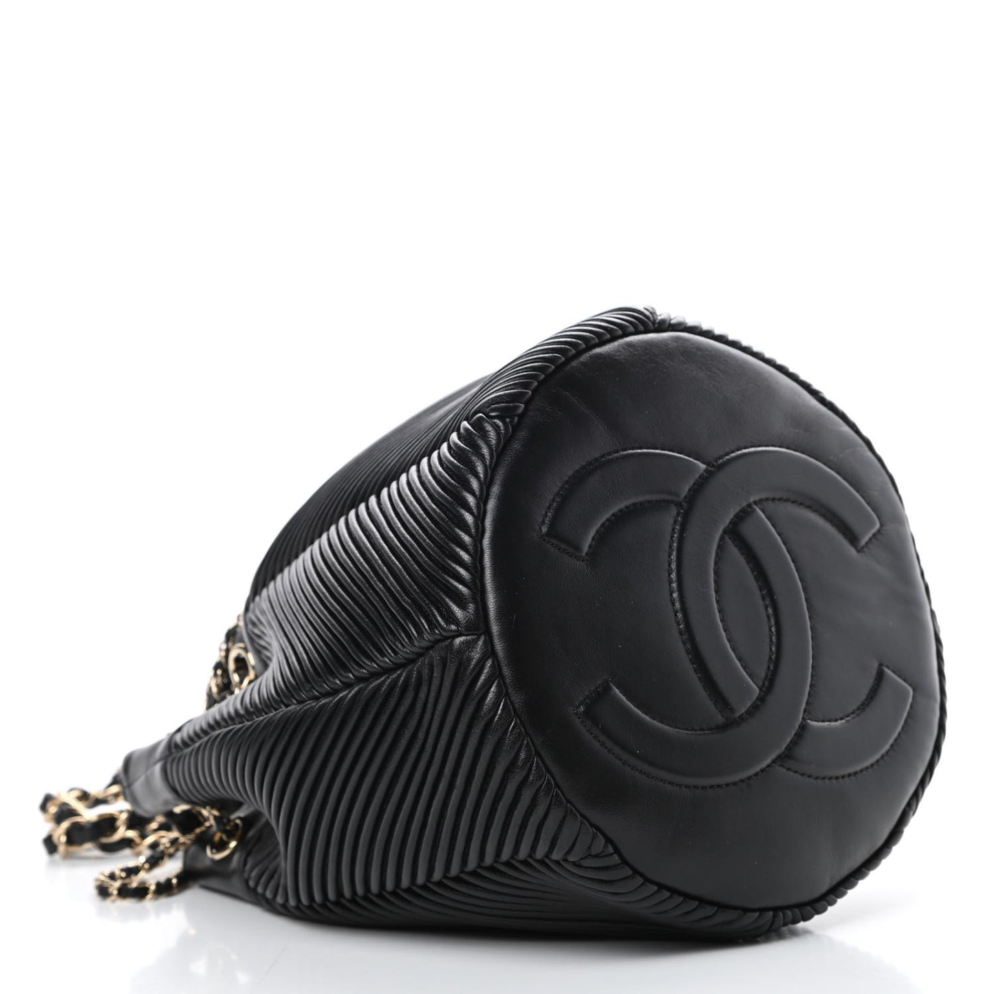 Lambskin Chevron Drawstring Bag Black