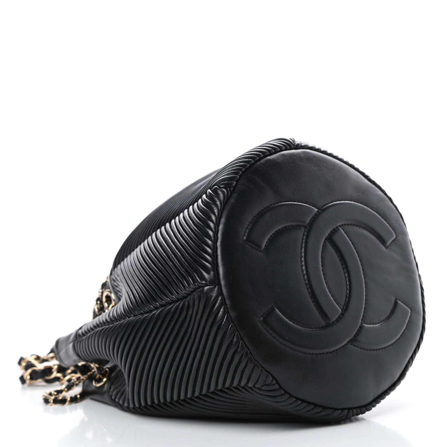 Chanel Lambskin Chevron Drawstring Bag Black 4 of 11