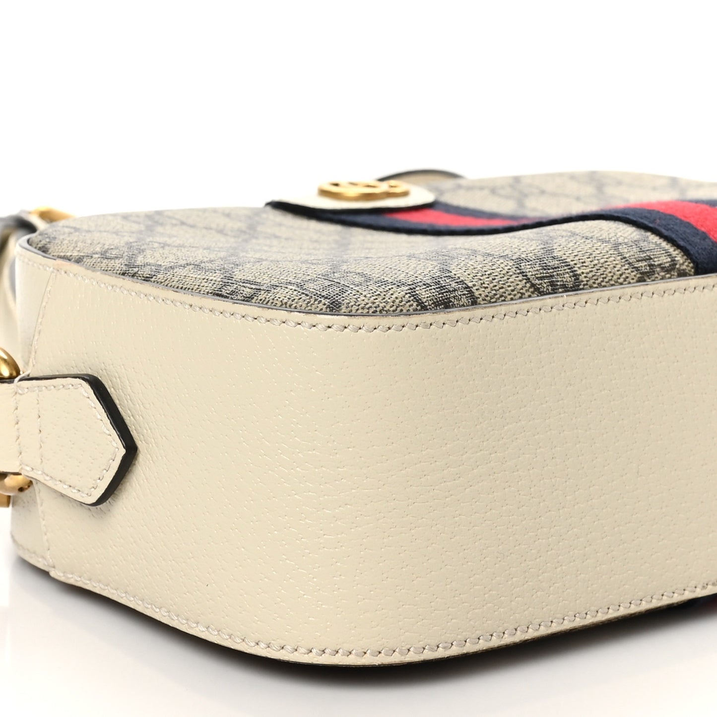 GG Supreme Monogram Textured Calfskin Web Small Ophidia Camera Bag Beige Ebony Mystic White
