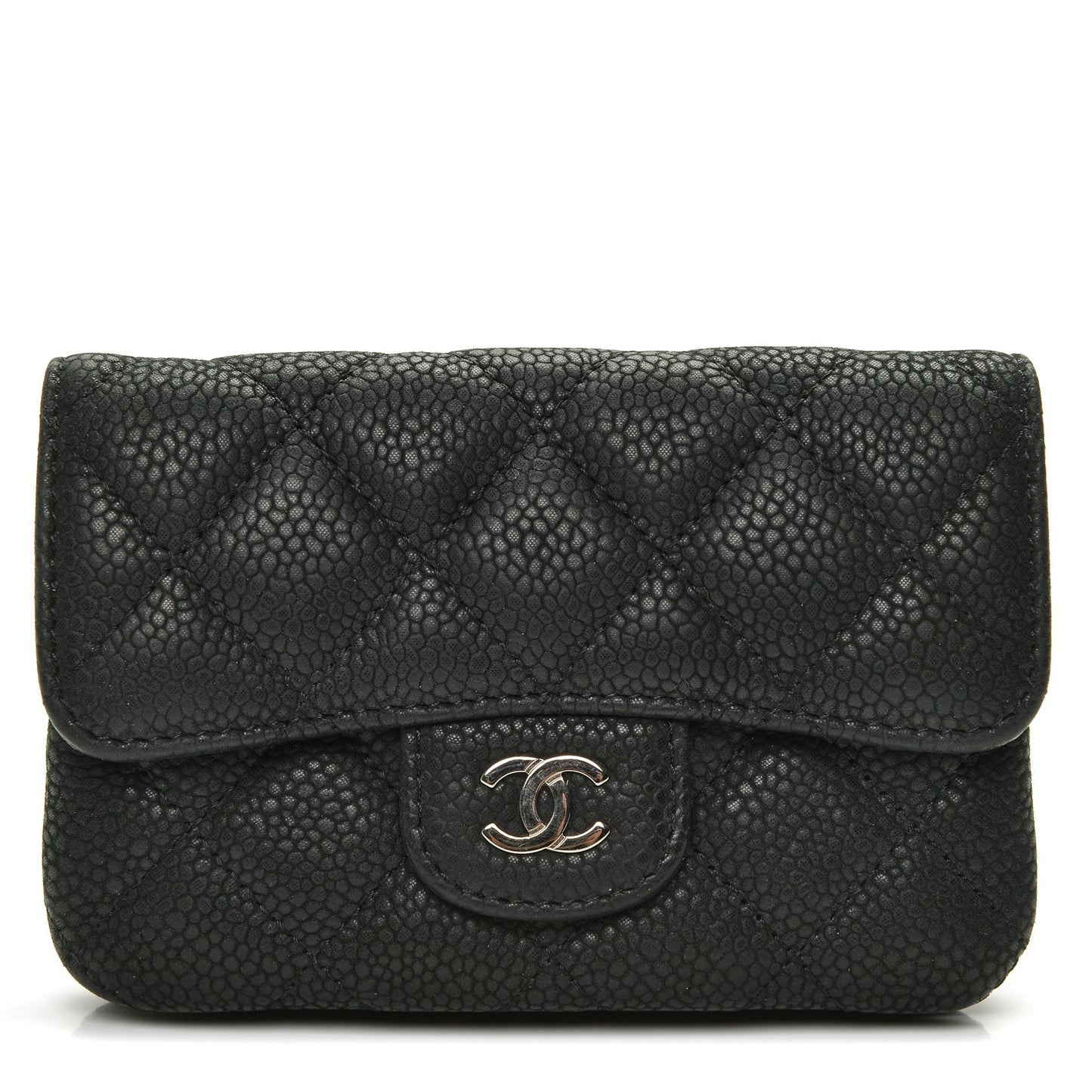 Iridescent Caviar Quilted Coin Purse Black