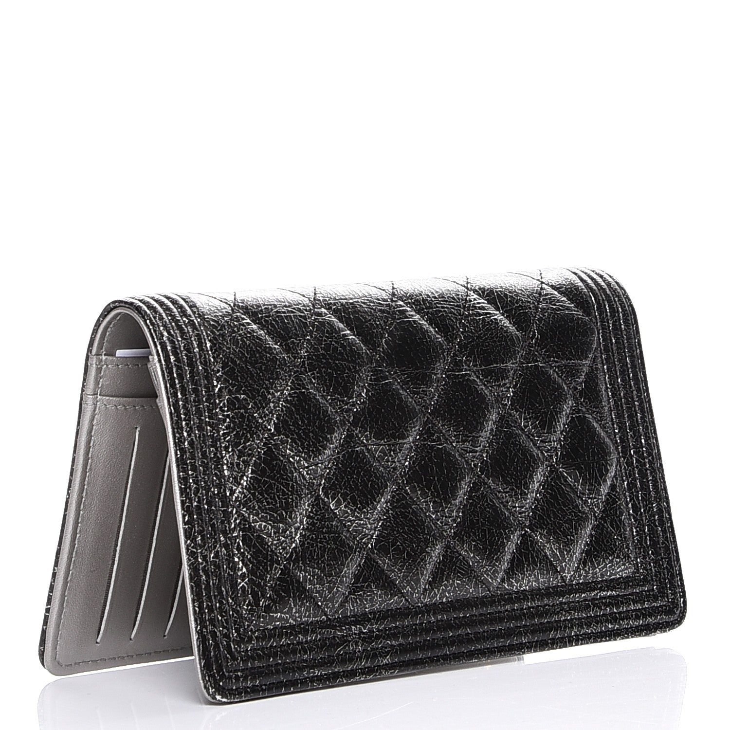 Chanel Metallic Calfskin Quilted Boy Yen Wallet Dark Silver 3 of 9