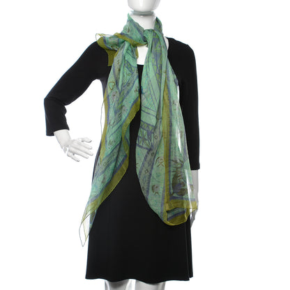 Hermes Mousseline Silk Ors Bleu D'Afrique Shawl 140 Bleu Glacier Kaki Turquoise 2 of 9