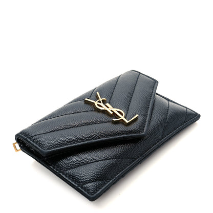 Saint Laurent Grain De Poudre Matelasse Chevron Monogram Compact Wallet Black 8 of 20