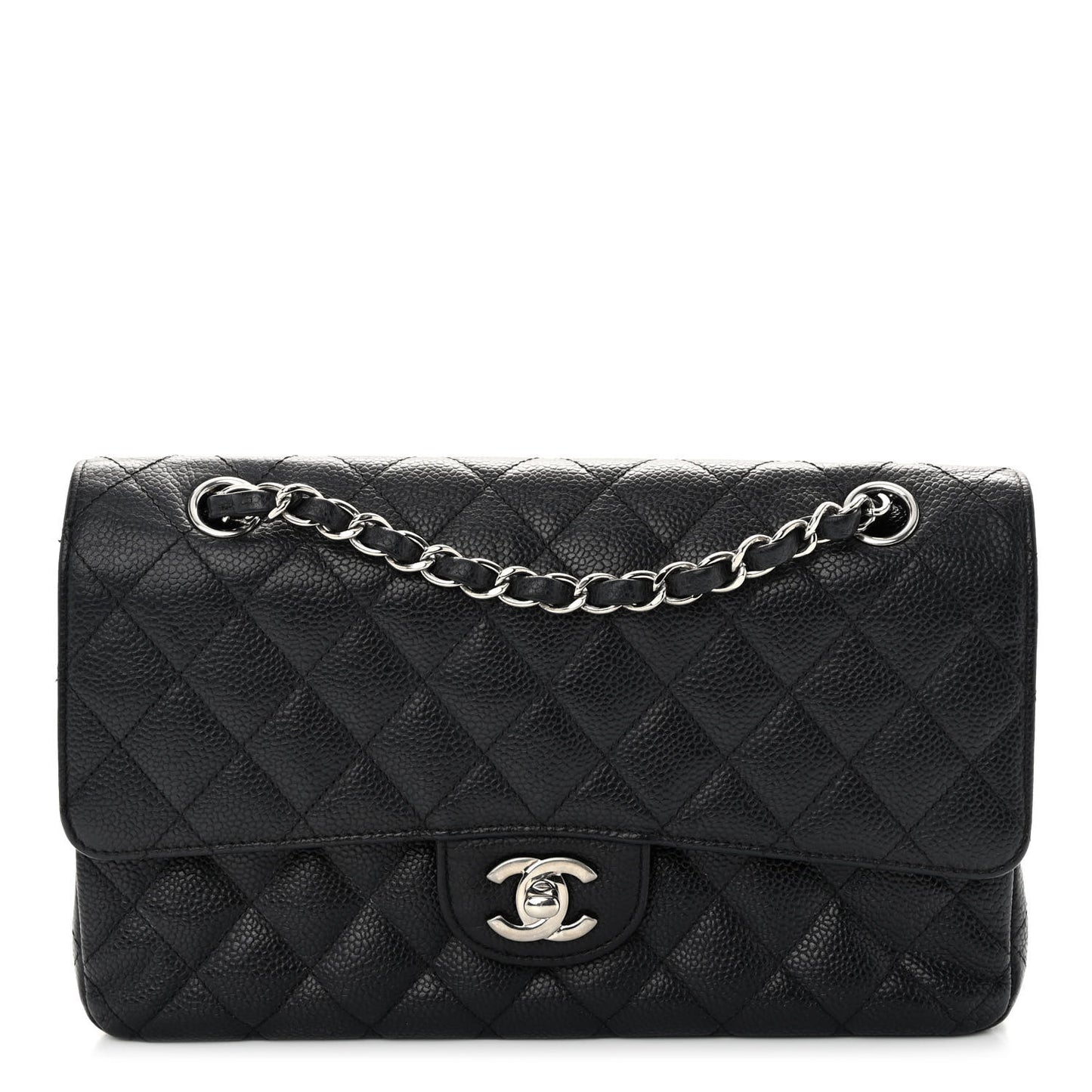 Caviar Quilted Medium Double Flap Black