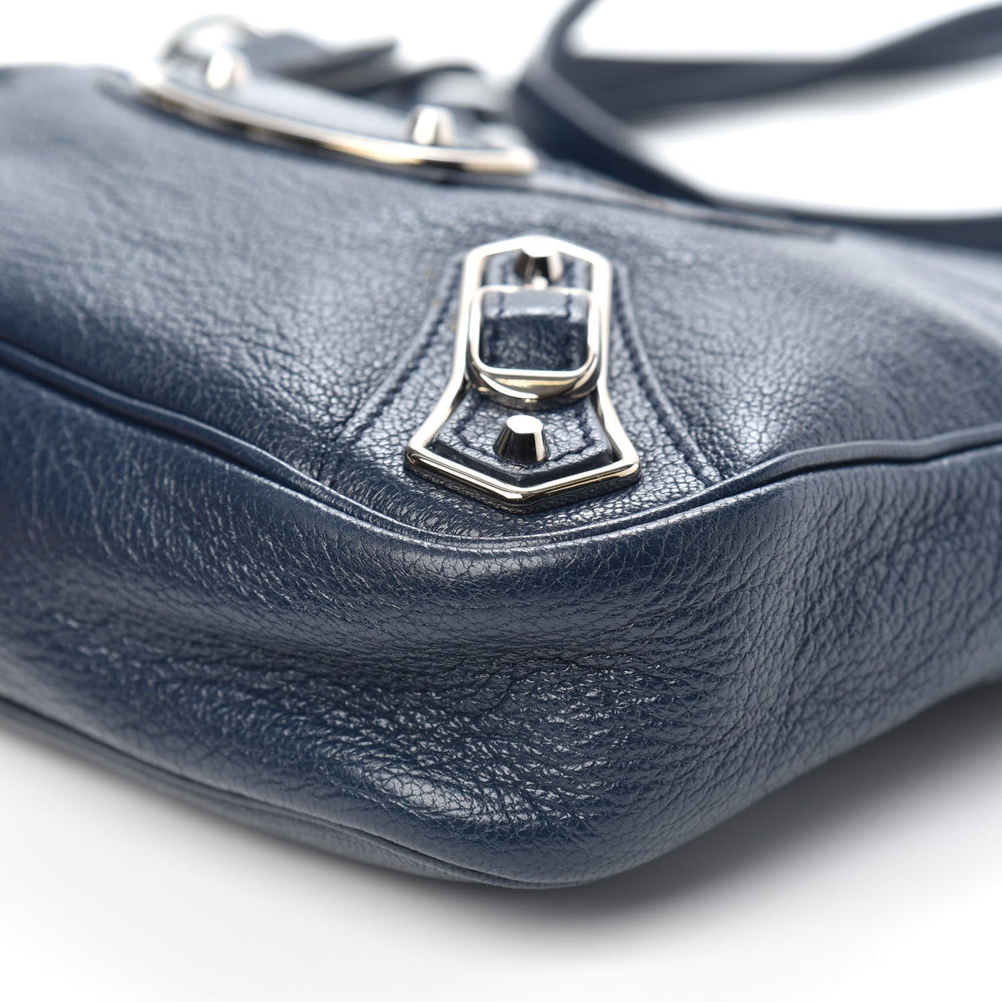 Chevre Silver Metallic Edge Hardware Hip Bleu Nuit