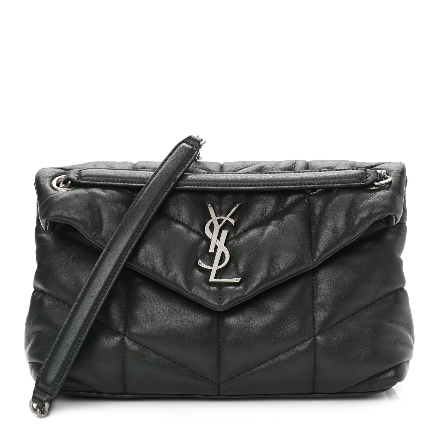 Saint Laurent Lambskin Quilted Small Loulou Puffer Monogram Chain Satchel Concrete 1 of 13