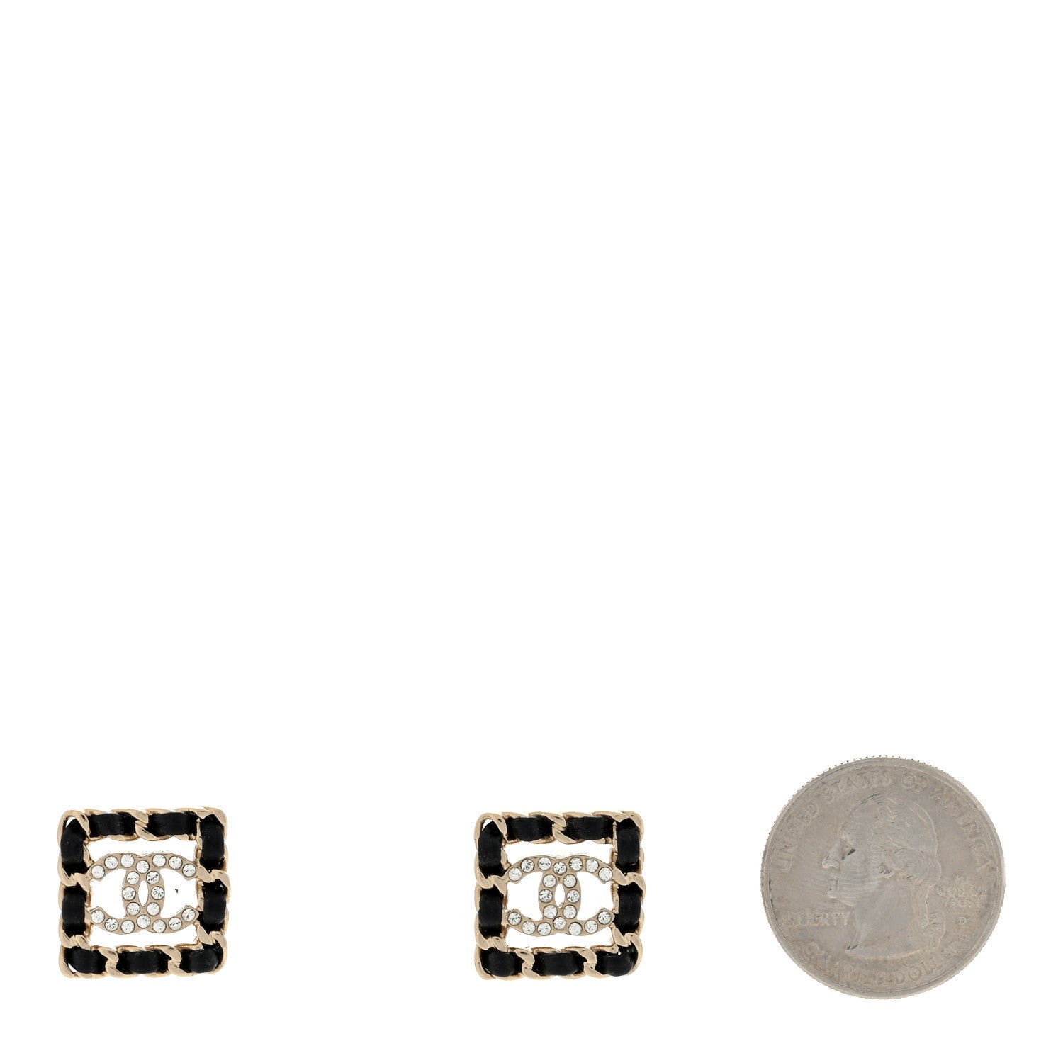 Chanel Crystal Lambskin Chain Sergeant Chanel Stud Earrings Black Gold 2 of 4