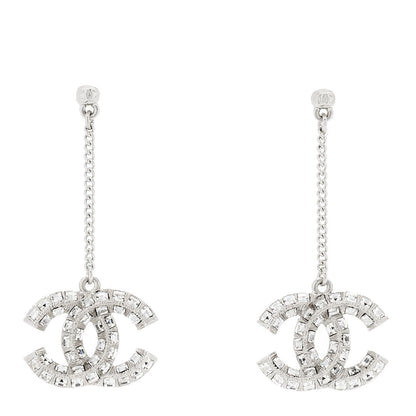 Chanel Baguette Crystal CC Drop Earrings Silver 1 of 4