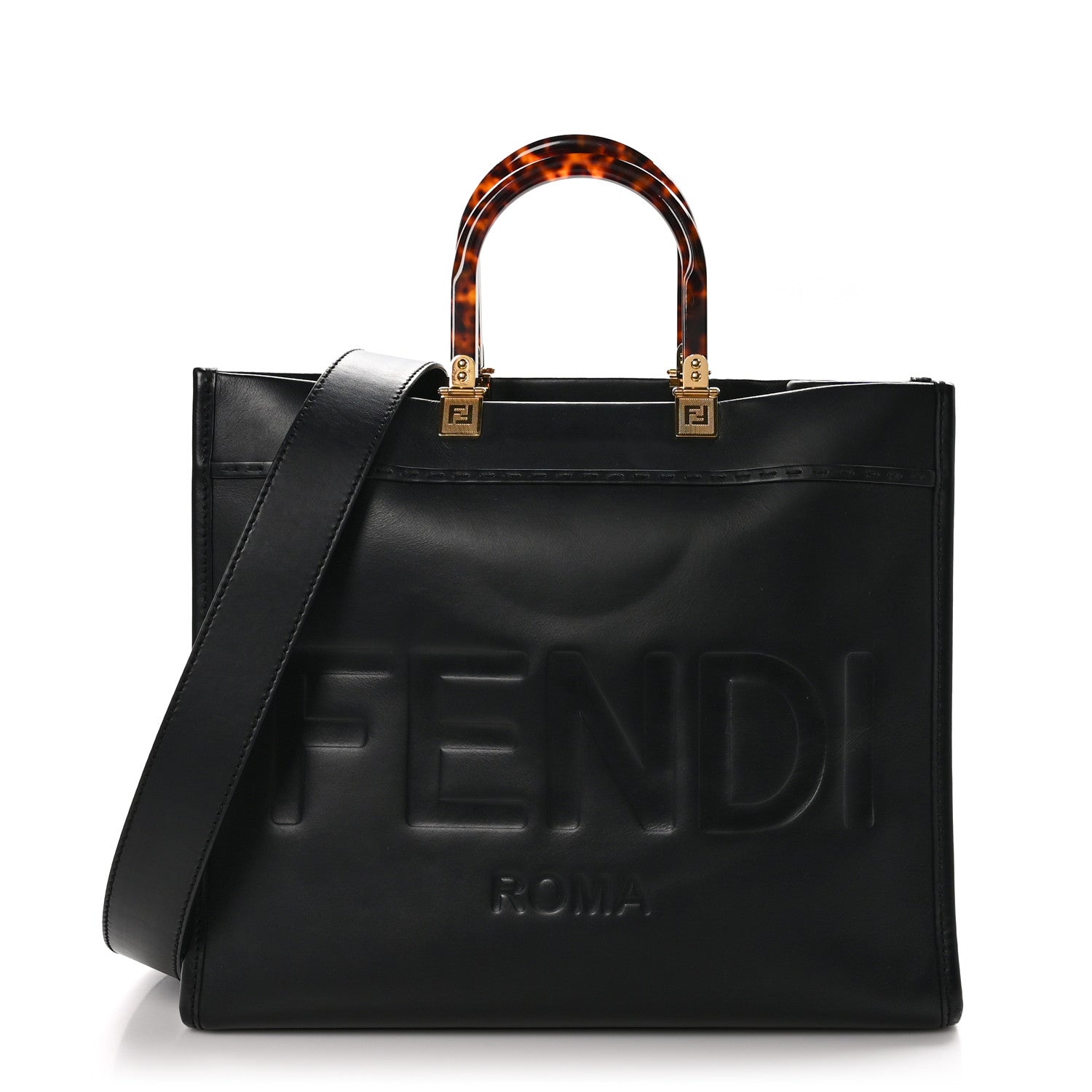 Fendi Vitello King Plexiglass Medium Fendi Sunshine Shopper Tote Black 1 of 10