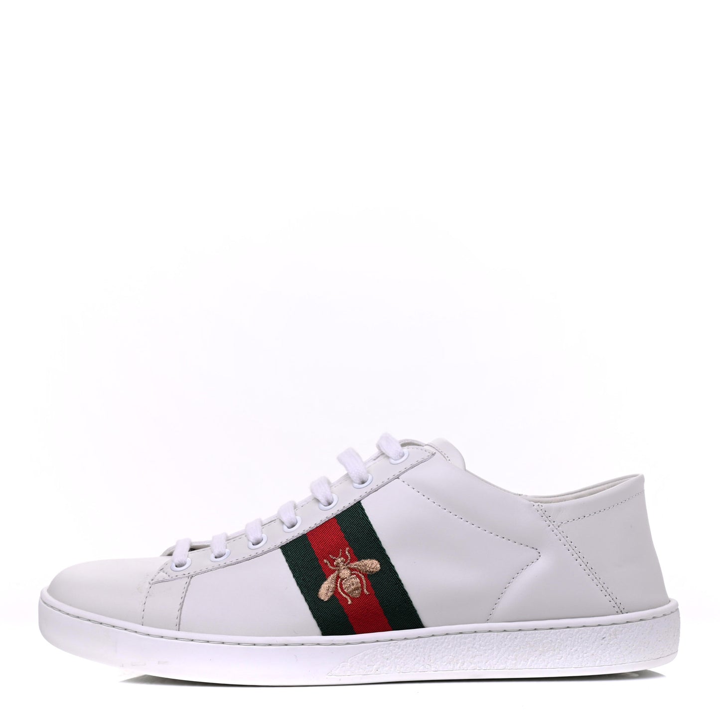 Calfskin Web Bee Embroidered Womens Ace Sneakers 39.5 White Green