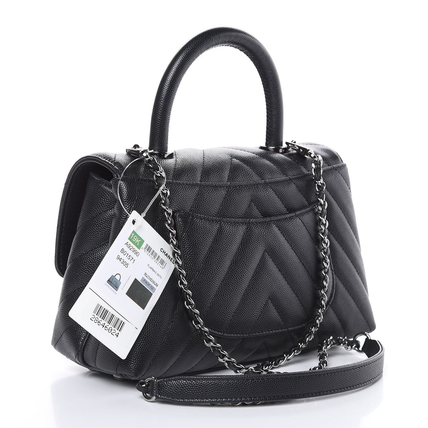Caviar Chevron Quilted Mini Coco Handle Flap Black