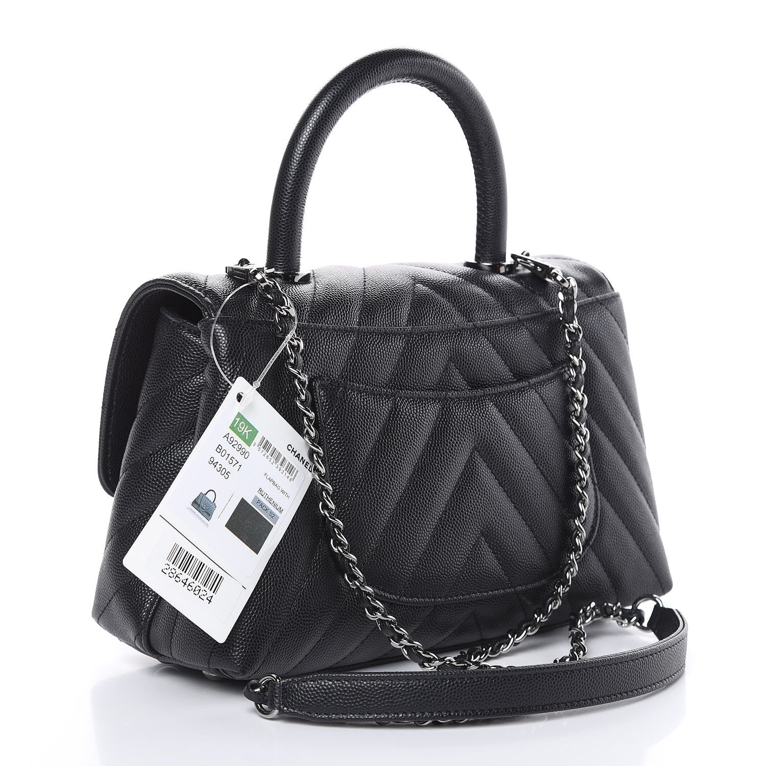 Chanel Caviar Chevron Quilted Mini Coco Handle Flap Black 4 of 11