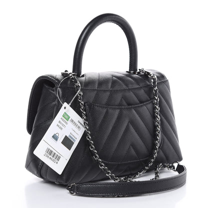Chanel Caviar Chevron Quilted Mini Coco Handle Flap Black 4 of 11